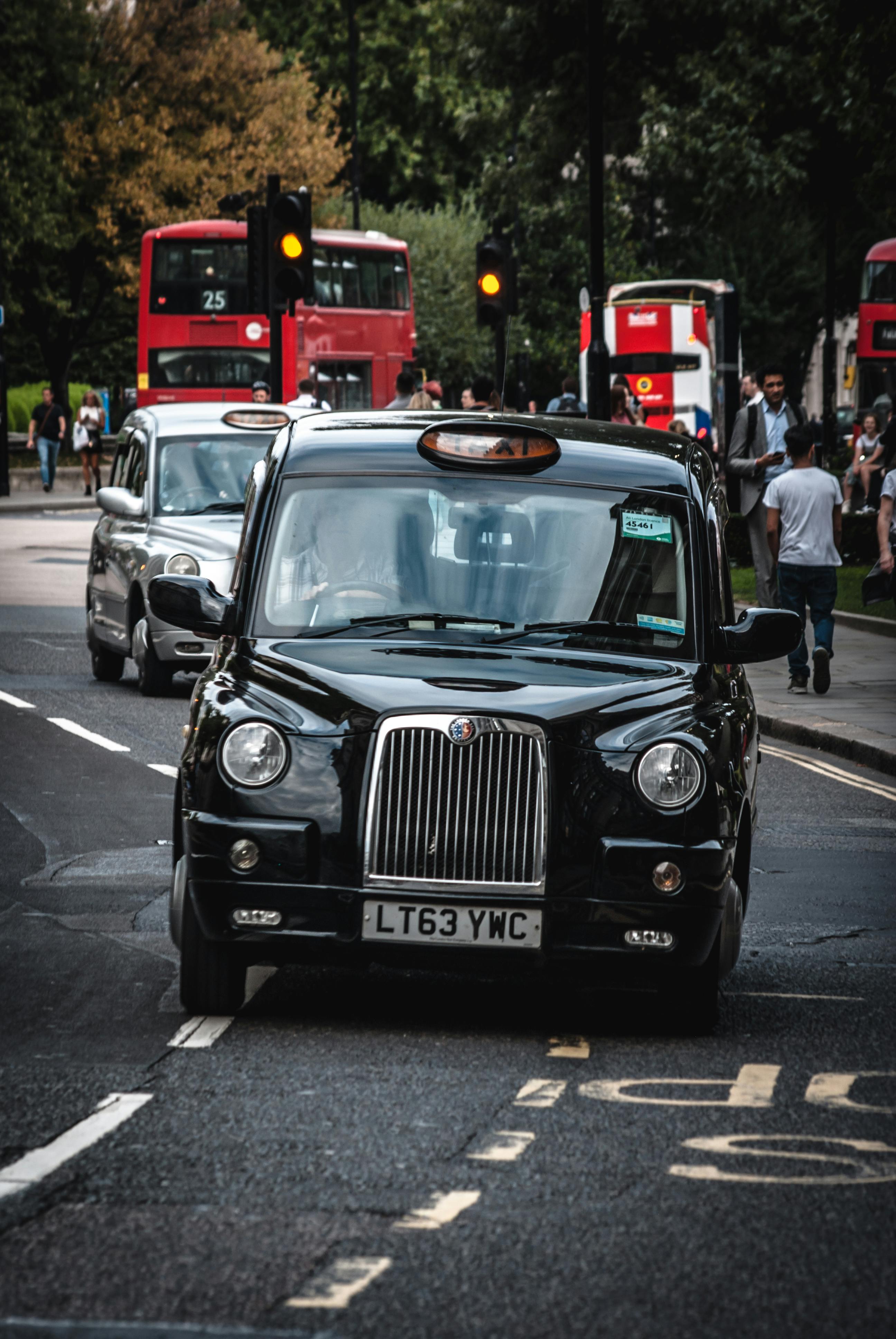 Traditional London black taxi cab